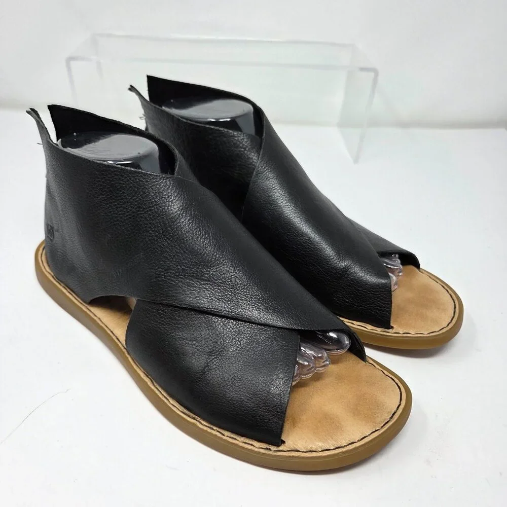 BORN IWA Black Sandals Womens 9 Zip Open Toe Flat Casual Boho Gladiator Comfort - Picture 3 of 8